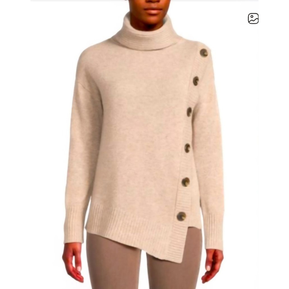 SAKS FIFTH AVENUE Brown Cashmere Turtleneck Sweater M - Picture 2 of 6